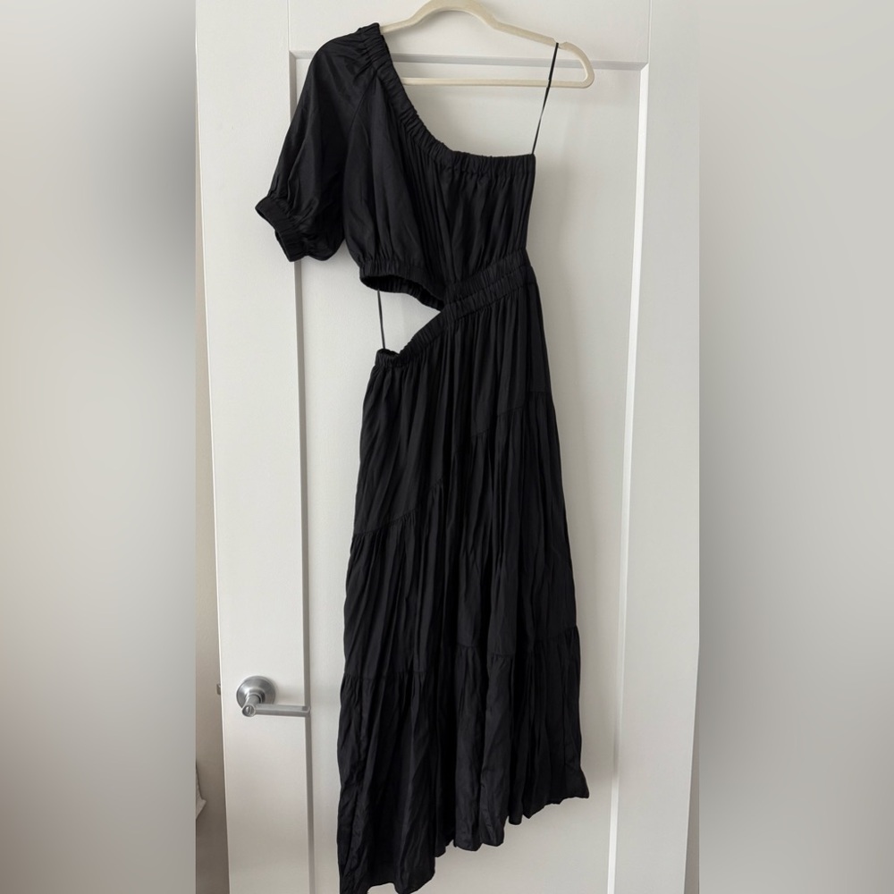 Moon River One Shoulder Cut Out Black Maxi Dress